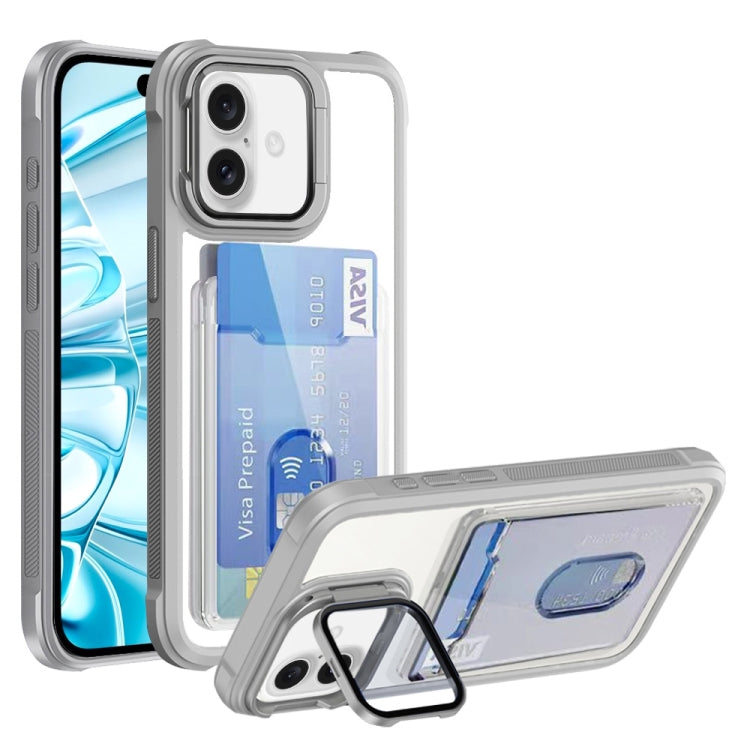 For iPhone 16 Plus Card Bag Holder Acrylic Hybrid TPU Phone Case(White) - iPhone 16 Plus Cases by buy2fix | Online Shopping UK | buy2fix