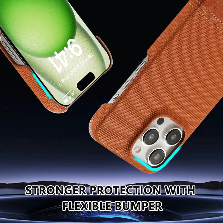 For iPhone 16 Stitching Cloth PU Shockproof Phone Case(Brown) - iPhone 16 Cases by buy2fix | Online Shopping UK | buy2fix