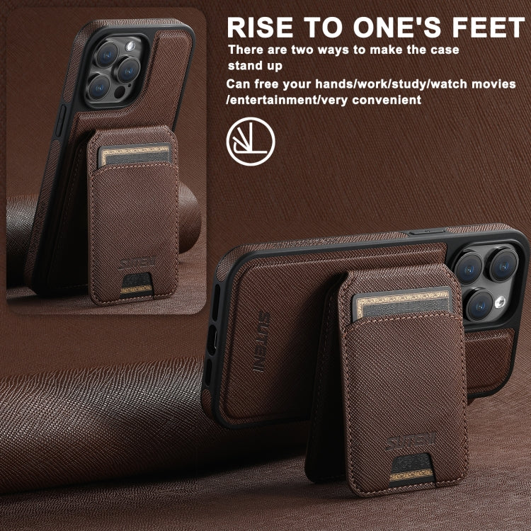 For iPhone 13 Pro Suteni M2 Cross-Grain MagSafe Vertical Card Back Phone Case(Brown) - iPhone 13 Pro Cases by Suteni | Online Shopping UK | buy2fix