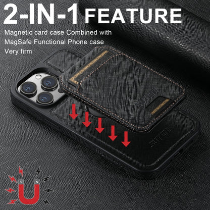 For iPhone 13 Suteni M2 Cross-Grain MagSafe Vertical Card Back Phone Case(Black) - iPhone 13 Cases by Suteni | Online Shopping UK | buy2fix