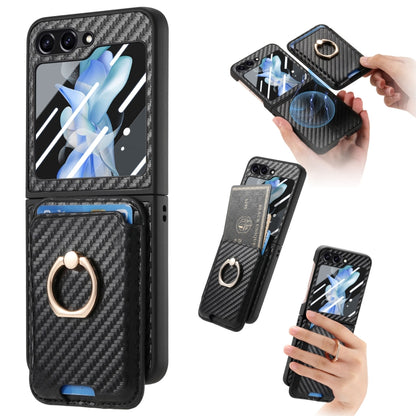 For Samsung Galaxy Z Flip6 Carbon Fiber Ring Card Bag Magsafe Phone Case(Black) - Galaxy Z Flip6 5G Cases by buy2fix | Online Shopping UK | buy2fix