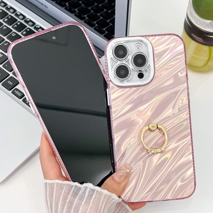 For iPhone 16 Plus Plating Glitter Texture Ring Holder TPU Phone Case with Lens Film(White Shell Grain) - iPhone 16 Plus Cases by buy2fix | Online Shopping UK | buy2fix