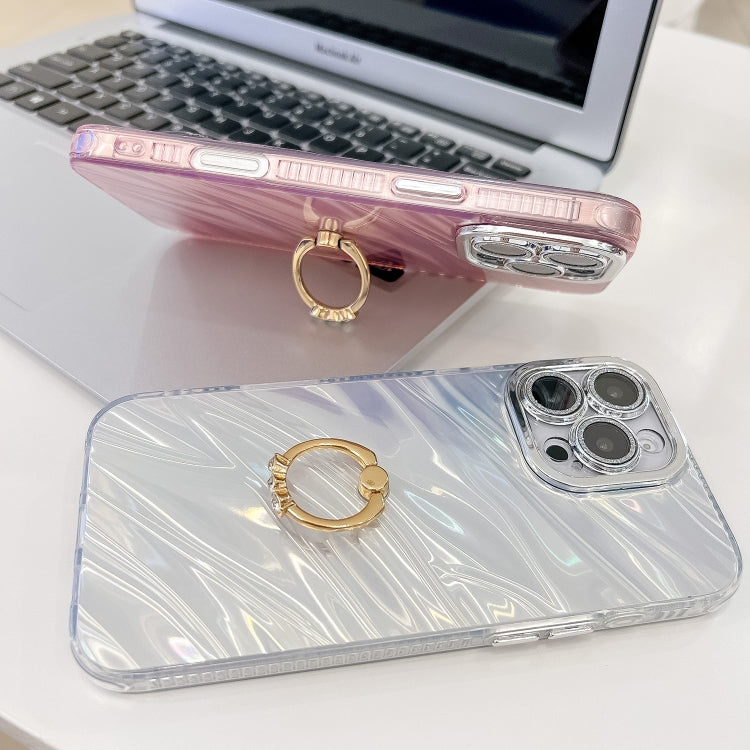 For iPhone 16 Pro Plating Glitter Texture Ring Holder TPU Phone Case with Lens Film(Purple Shell Pattern) - iPhone 16 Pro Cases by buy2fix | Online Shopping UK | buy2fix