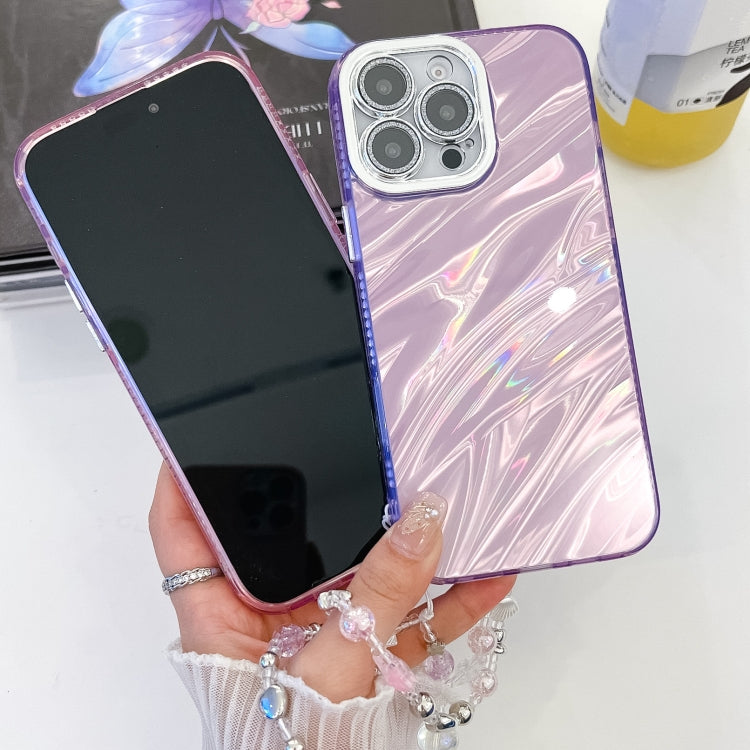 For iPhone 16 Pro Plating Glitter Texture Chain Wristband TPU Phone Case with Lens Film(White Wrinkles) - iPhone 16 Pro Cases by buy2fix | Online Shopping UK | buy2fix