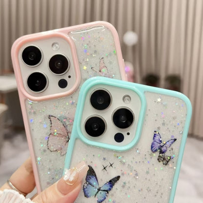 For iPhone 16 Plus Color Butterfly Glitter Epoxy TPU Phone Case(Green) - iPhone 16 Plus Cases by buy2fix | Online Shopping UK | buy2fix