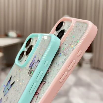 For iPhone 16 Plus Color Butterfly Glitter Epoxy TPU Phone Case(Green) - iPhone 16 Plus Cases by buy2fix | Online Shopping UK | buy2fix