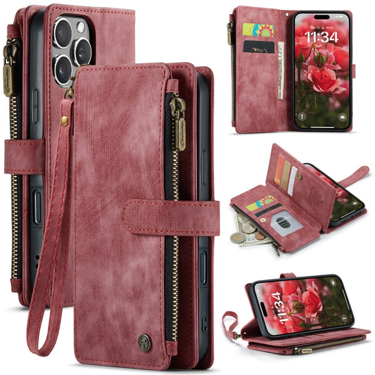 For iPhone 16 Pro CaseMe C30 Card Slots Zipper Wallet Leather Phone Case(Red) - iPhone 16 Pro Cases by CaseMe | Online Shopping UK | buy2fix