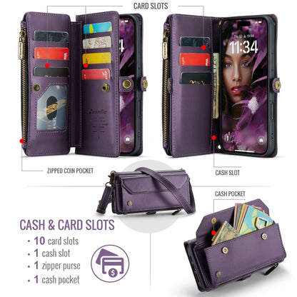 For iPhone 16 Pro Max CaseMe C36 Card Slots Zipper Wallet RFID Anti-theft Leather Phone Case(Purple) - iPhone 16 Pro Max Cases by CaseMe | Online Shopping UK | buy2fix