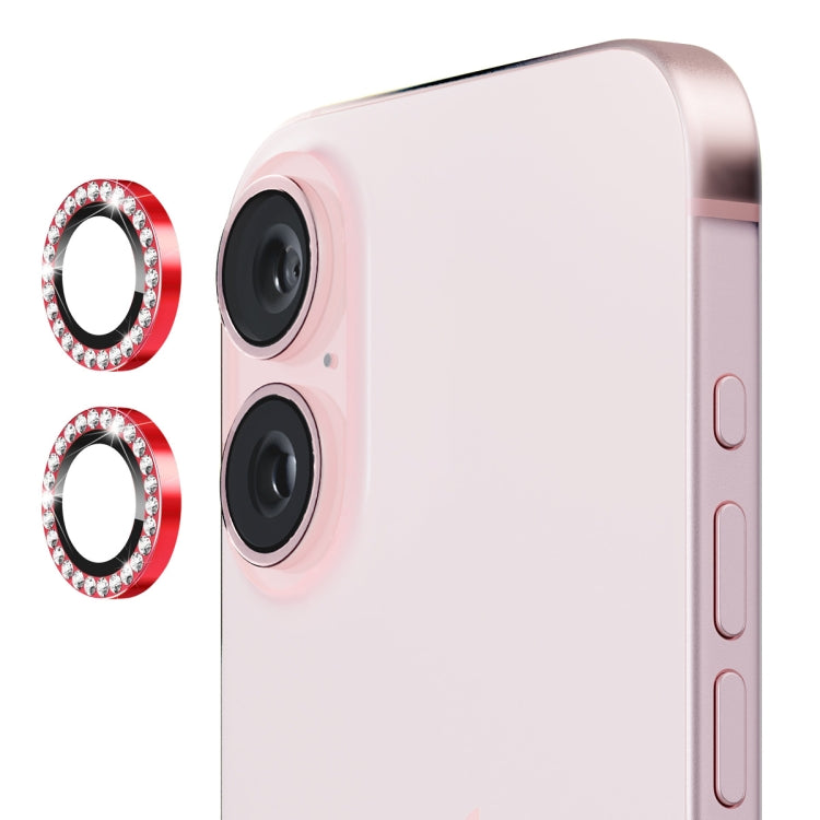 For iPhone 16 / 16 Plus ENKAY AR Anti-reflection Individual Diamond Ring Camera Lens Glass Full Film(Red) - iPhone 16 Plus Tempered Glass by ENKAY | Online Shopping UK | buy2fix