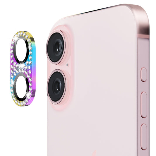 For iPhone 16 / 16 Plus ENKAY Hat-Prince Blink Diamond Camera Lens Aluminium Alloy Tempered Glass Film(Colorful) - iPhone 16 Tempered Glass by ENKAY | Online Shopping UK | buy2fix