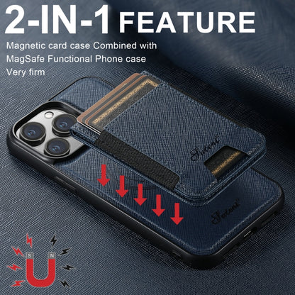 For iPhone 15 Suteni H17 Cross Grain Leather MagSafe Detachable Wallet Phone Case(Blue) - iPhone 15 Cases by Suteni | Online Shopping UK | buy2fix