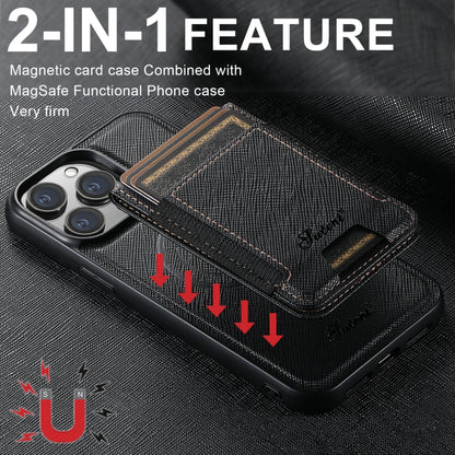 For iPhone 13 Pro Suteni H17 Cross Grain Leather MagSafe Detachable Wallet Phone Case(Black) - iPhone 13 Pro Cases by Suteni | Online Shopping UK | buy2fix