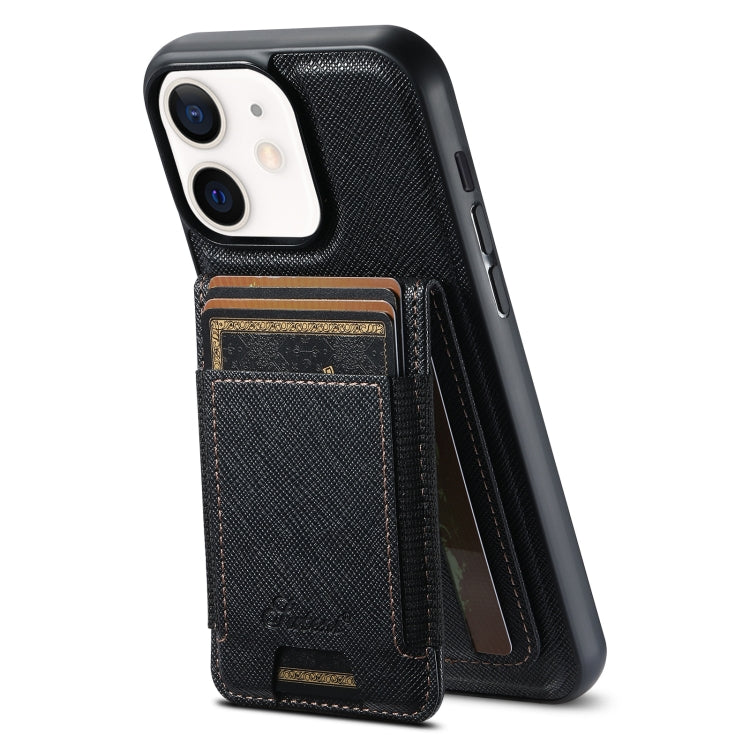 For iPhone 12 Suteni H17 Cross Grain Leather MagSafe Detachable Wallet Phone Case(Black) - iPhone 12 / 12 Pro Cases by Suteni | Online Shopping UK | buy2fix