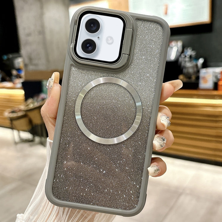 For iPhone 16 Plus CD-grain Gradient Glitter Magsafe Acrylic Hybrid TPU Phone Case(Grey) - iPhone 16 Plus Cases by buy2fix | Online Shopping UK | buy2fix