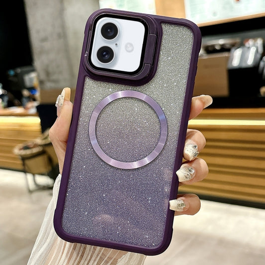 For iPhone 16 Plus CD-grain Gradient Glitter Magsafe Acrylic Hybrid TPU Phone Case(Purple) - iPhone 16 Plus Cases by buy2fix | Online Shopping UK | buy2fix