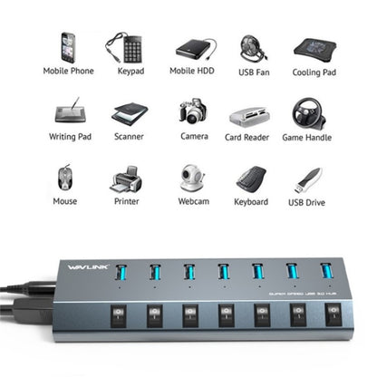 WAVLINK UH3076 5Gbps 7-port USB 3.0 Hub with Independent Switch and LED Indicator(AU Plug) - USB 3.0 HUB by WAVLINK | Online Shopping UK | buy2fix