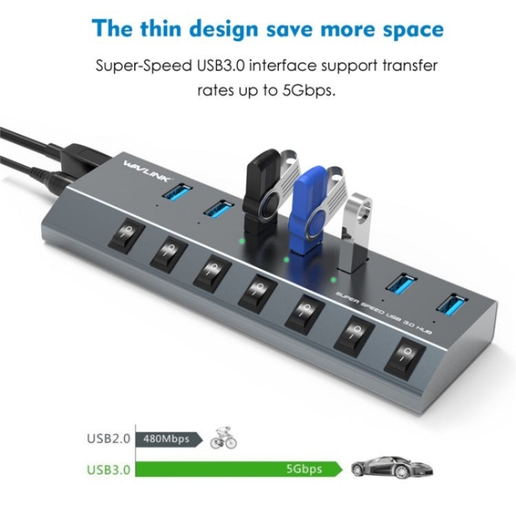 WAVLINK UH3076 5Gbps 7-port USB 3.0 Hub with Independent Switch and LED Indicator(EU Plug) - USB 3.0 HUB by WAVLINK | Online Shopping UK | buy2fix