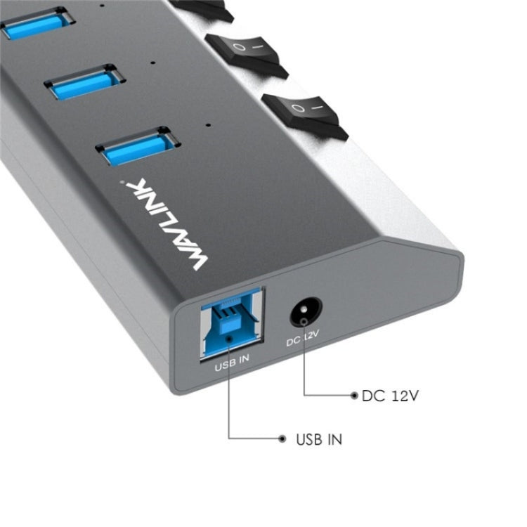 WAVLINK UH3076 5Gbps 7-port USB 3.0 Hub with Independent Switch and LED Indicator(US Plug) - USB 3.0 HUB by WAVLINK | Online Shopping UK | buy2fix