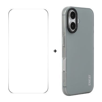 For iPhone 16 Plus ENKAY Hat-Prince Translucent Matte TPU Phone Case + 9H Big Arc Edge Film(Grey) - iPhone 16 Plus Cases by ENKAY | Online Shopping UK | buy2fix