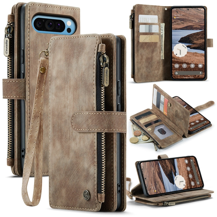 For Google Pixel 9 Pro XL CaseMe C30 Card Slots Zipper Wallet Leather Phone Case(Brown) - Google Cases by CaseMe | Online Shopping UK | buy2fix