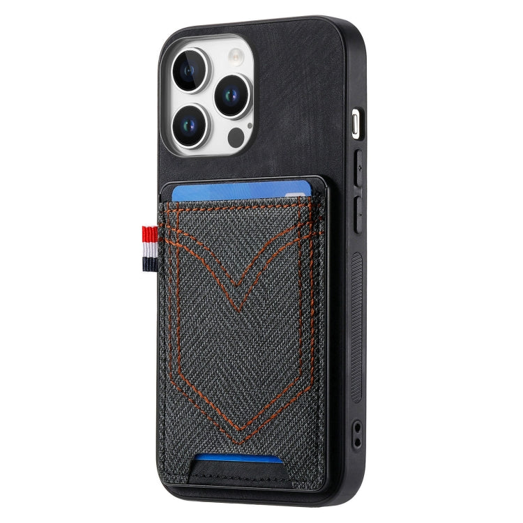 For iPhone 16 Pro Denim Texture Leather Skin Phone Case with Card Slot(Black) - iPhone 16 Pro Cases by buy2fix | Online Shopping UK | buy2fix