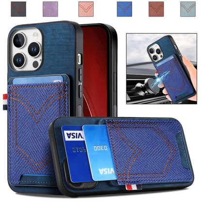 For iPhone 16 Pro Denim Texture Leather Skin Phone Case with Card Slot(Blue) - iPhone 16 Pro Cases by buy2fix | Online Shopping UK | buy2fix