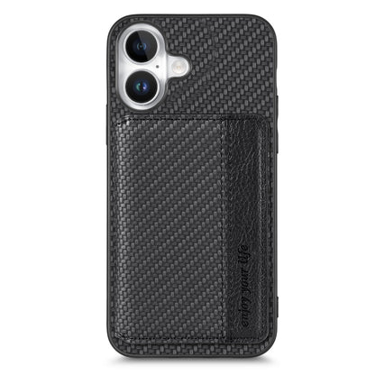 For iPhone 16 Plus Carbon Fiber Magnetic Card Wallet RFID Blocking Phone Case(Black) - iPhone 16 Plus Cases by buy2fix | Online Shopping UK | buy2fix