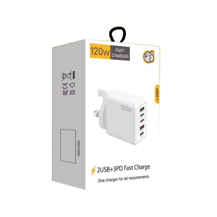 120W 3 PD Type-C Dual USB Multi Port Charger for Mobile Phones, UK Plug(Black) - USB Charger by buy2fix | Online Shopping UK | buy2fix