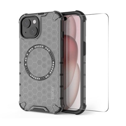 For iPhone 14 ENKAY Hat-Prince Honeycomb MagSafe Shockproof Phone Case with Large Arc Edge Film(Grey) - iPhone 14 Cases by ENKAY | Online Shopping UK | buy2fix