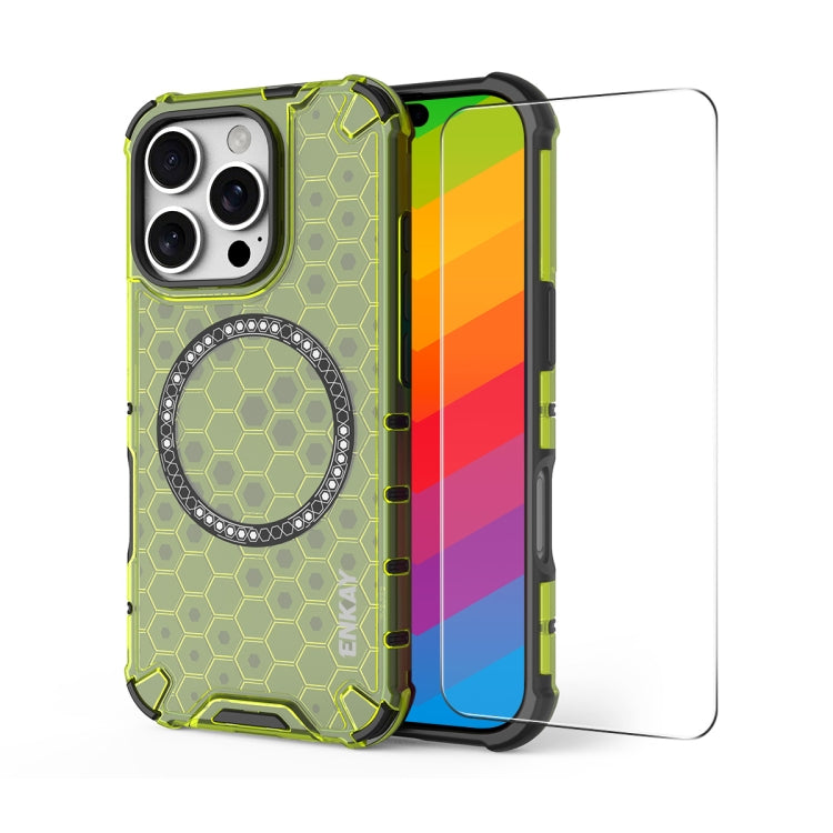 For iPhone 14 Pro ENKAY Hat-Prince Honeycomb MagSafe Shockproof Phone Case with Large Arc Edge Film(Green) - iPhone 14 Pro Cases by ENKAY | Online Shopping UK | buy2fix