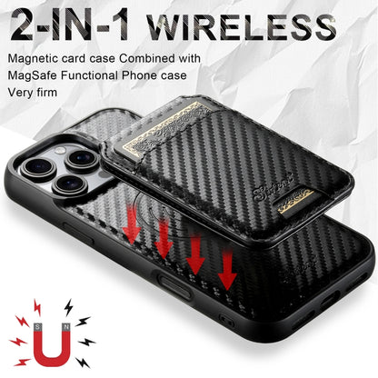 For iPhone 14 Pro Max Suteni TXWH18 Carbon Fiber Texture Detachable Wallet MagSafe Phone Case(Black) - iPhone 14 Pro Max Cases by Suteni | Online Shopping UK | buy2fix