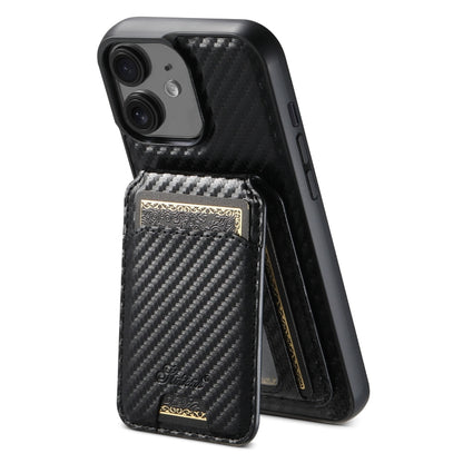 For iPhone 12 Suteni TXWH18 Carbon Fiber Texture Detachable Wallet MagSafe Phone Case(Black) - iPhone 12 / 12 Pro Cases by Suteni | Online Shopping UK | buy2fix