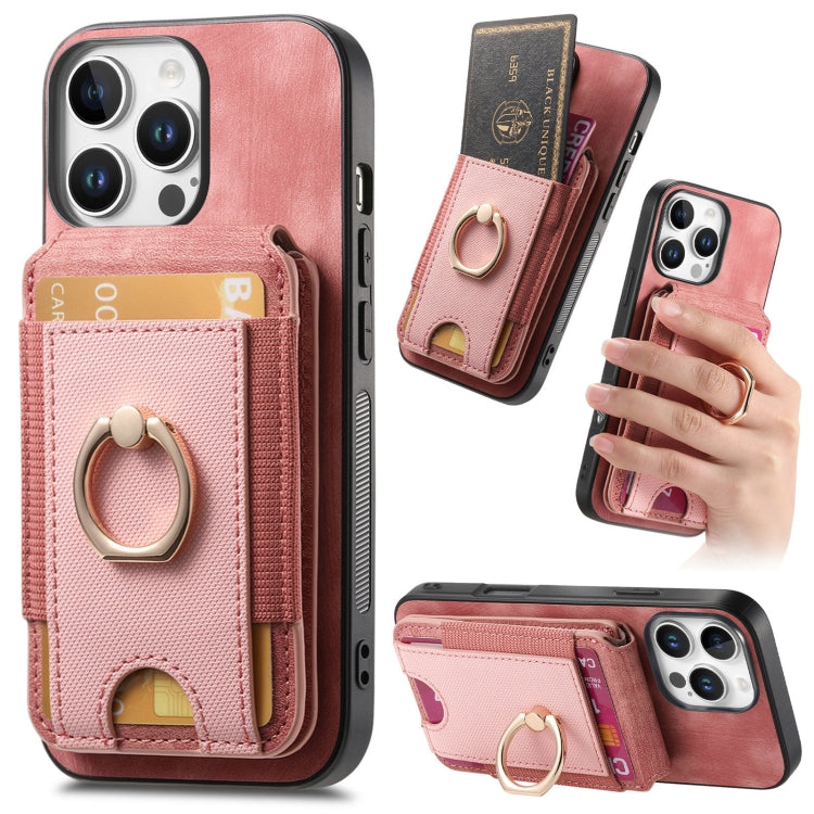 For iPhone 16 Pro Max Retro Splitable Magnetic Stand Card Bag Leather Phone Case(Pink) - iPhone 16 Pro Max Cases by buy2fix | Online Shopping UK | buy2fix