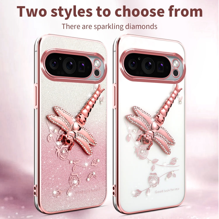 For Google Pixel 9 Pro XL Gradient Glitter Immortal 3D Dragonfly Holder Plated Phone Case(Purple) - Google Cases by buy2fix | Online Shopping UK | buy2fix