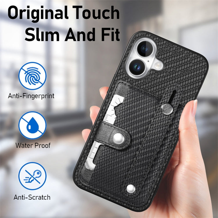 For iPhone 16 Wristband Kickstand Card Wallet Back Phone Case with Tool Knife(Black) - iPhone 16 Cases by buy2fix | Online Shopping UK | buy2fix