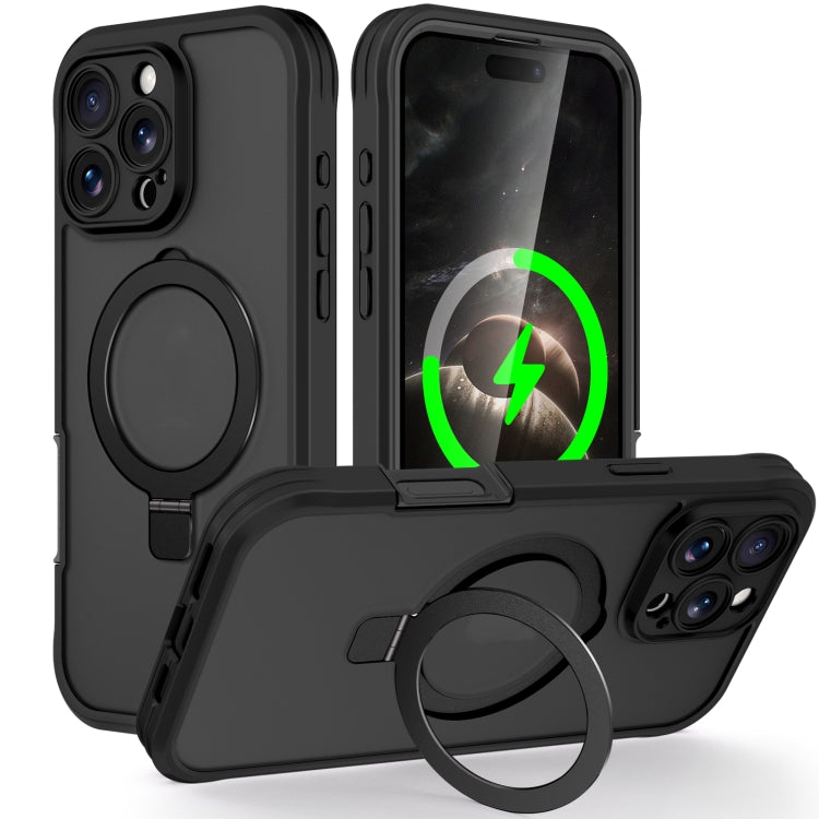 For iPhone 16 Pro Skin Feel MagSafe Holder 360 Full Body Phone Case(Black) - iPhone 16 Pro Cases by buy2fix | Online Shopping UK | buy2fix