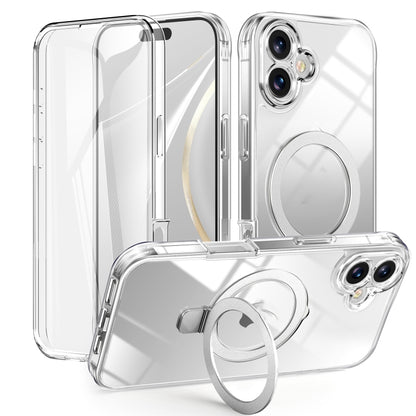 For iPhone 16 Plus Skin Feel MagSafe Holder 360 Full Body Phone Case(Transparent) - iPhone 16 Plus Cases by buy2fix | Online Shopping UK | buy2fix