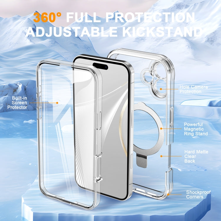 For iPhone 16 Plus Skin Feel MagSafe Holder 360 Full Body Phone Case(Transparent) - iPhone 16 Plus Cases by buy2fix | Online Shopping UK | buy2fix