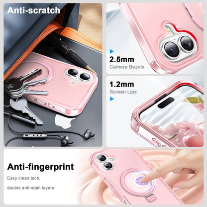 For iPhone 16 Plus Frosted Skin Feel MagSafe Holder 360 Full Body Phone Case(Pink) - iPhone 16 Plus Cases by buy2fix | Online Shopping UK | buy2fix