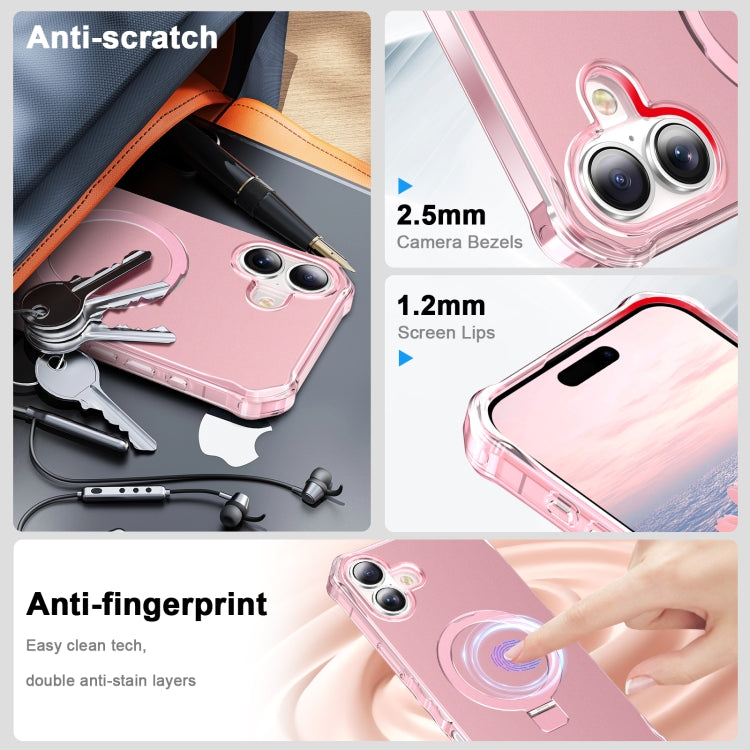 For iPhone 16 Plus Solid Color Wave MagSafe Holder Phone Case(Pink) - iPhone 16 Plus Cases by buy2fix | Online Shopping UK | buy2fix