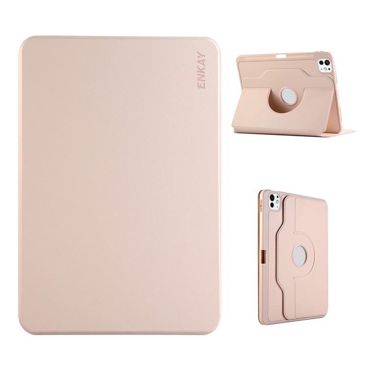 For iPad Pro 11 2024 ENKAY 360 Rotation TPU Leather Smart Tablet Case with Pen Slot(Pink) - iPad Pro 11 2024 Cases by ENKAY | Online Shopping UK | buy2fix