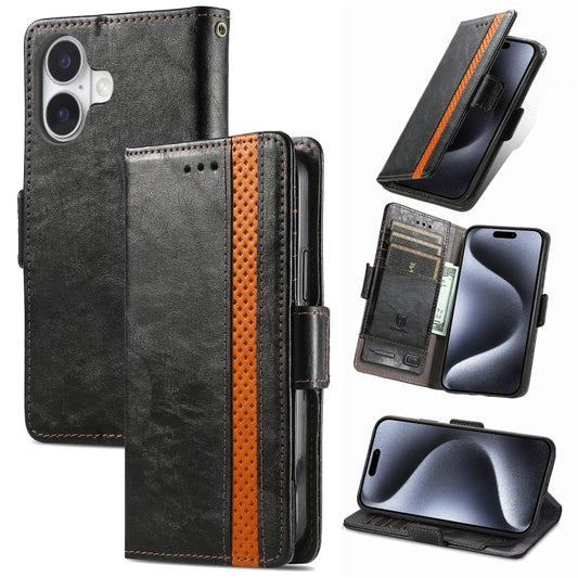 For iPhone 16 CaseNeo Splicing Dual Magnetic Buckle Leather Phone Case(Black) - iPhone 16 Cases by buy2fix | Online Shopping UK | buy2fix