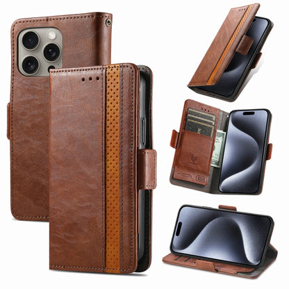 For iPhone 16 Pro CaseNeo Splicing Dual Magnetic Buckle Leather Phone Case(Brown) - iPhone 16 Pro Cases by buy2fix | Online Shopping UK | buy2fix