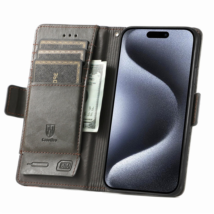 For iPhone 16 Pro CaseNeo Splicing Dual Magnetic Buckle Leather Phone Case(Gray) - iPhone 16 Pro Cases by buy2fix | Online Shopping UK | buy2fix