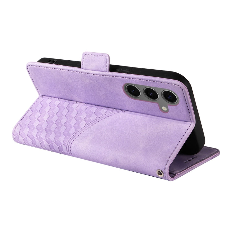 For Samsung Galaxy S25+ / S24+ 5G ENKAY Embossed Rhombus Starry Leather Phone Case with Screen Film(Purple) - Galaxy S24+ 5G Cases by ENKAY | Online Shopping UK | buy2fix