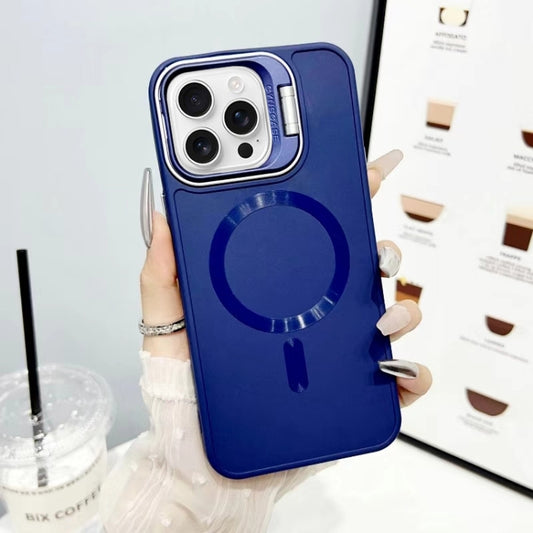 For iPhone 16 Pro CD Texture Frosted MagSafe Lens Holder Phone Case(Blue) - iPhone 16 Pro Cases by buy2fix | Online Shopping UK | buy2fix