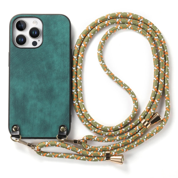 For iPhone 16 Pro Vintage Leather PC Back Cover Phone Case with Crossbody Strap(Green) - iPhone 16 Pro Cases by buy2fix | Online Shopping UK | buy2fix