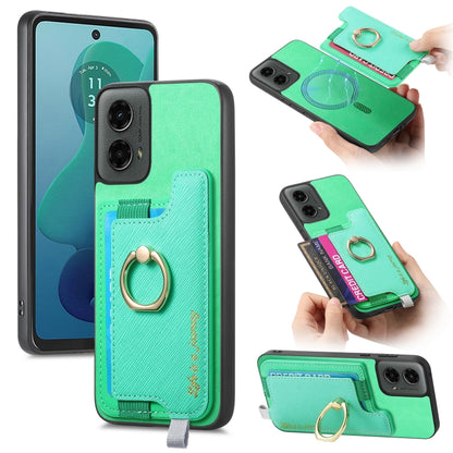 For Motorola Moto G 5G 2024 Retro Magsafe Cross Leather Ring Holder Card Bag Phone Case(Green) - Motorola Cases by buy2fix | Online Shopping UK | buy2fix