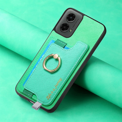 For Motorola Moto G 5G 2024 Retro Magsafe Cross Leather Ring Holder Card Bag Phone Case(Green) - Motorola Cases by buy2fix | Online Shopping UK | buy2fix