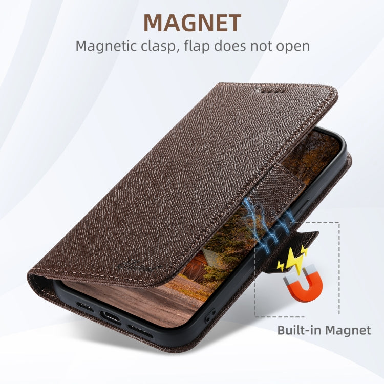 For iPhone 16 Plus Suteni J08 Multifunctional Cross Texture MagSafe Leather Phone Case(Brown) - iPhone 16 Plus Cases by Suteni | Online Shopping UK | buy2fix